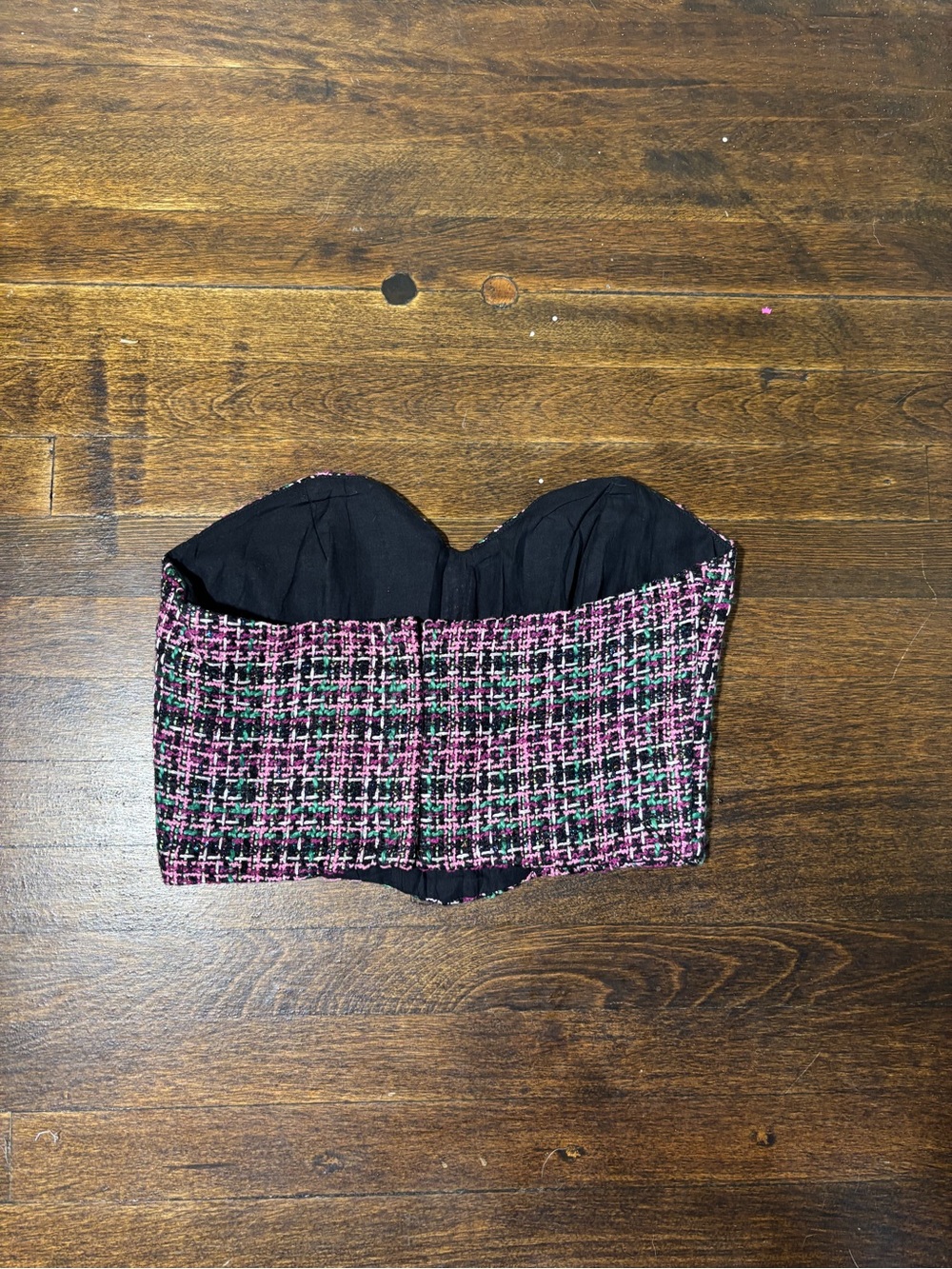 Zara Pink & Black Tweed Strapless Bustier Top - Picture 2 of 6